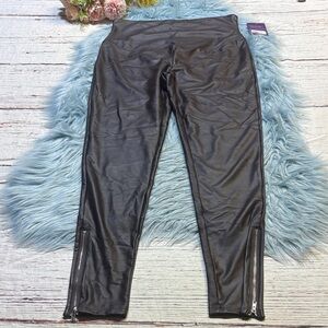NWT Yummie Chocolate Faux Leather Legging with Zipper sz L